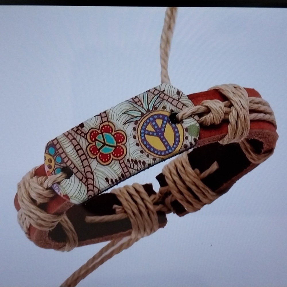 Peace Sing Leather  Adjustable Bracelet.